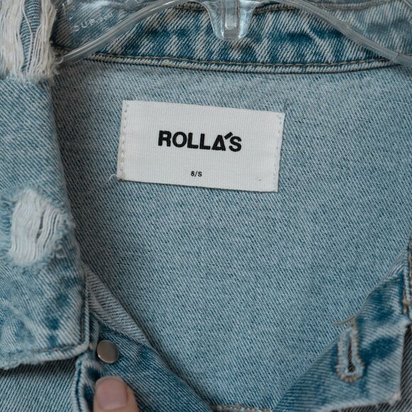 Rollas Denim Jacket Cropped Distressed Fray Hem Boxy Fit Destroyed Jean Coat - Picture 5 of 10
